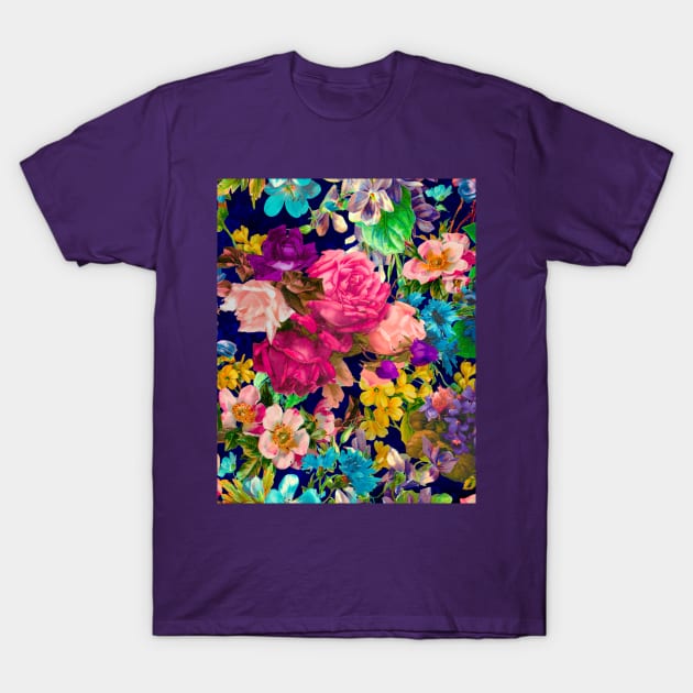 Elegant Vintage floral pattern heaven, shabby chic, plants pattern, botanical illustration, black vintage floral T-Shirt by Zeinab taha
